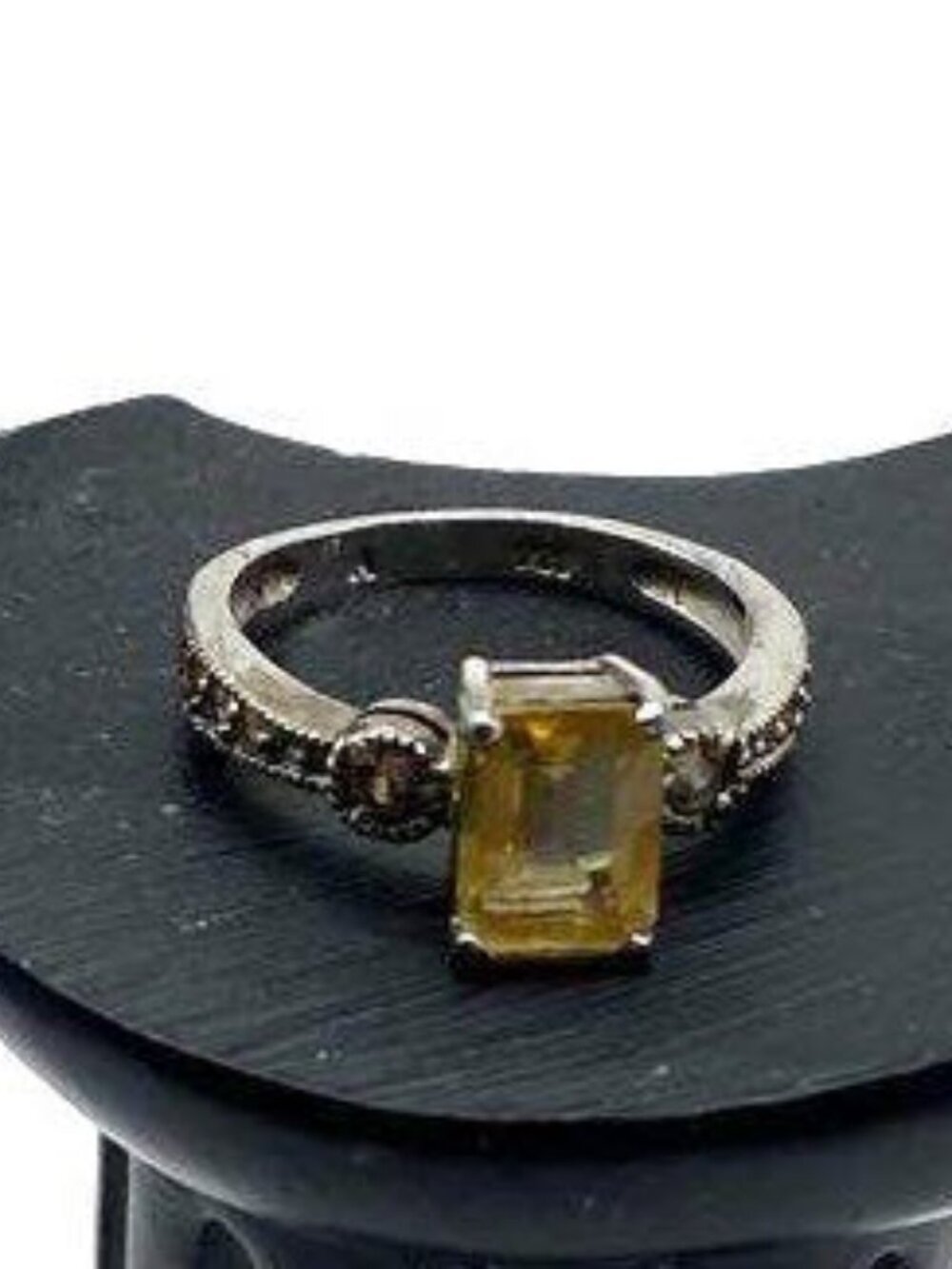Vintage 1990s Sterling Silver Citrine Ring, Gemstone CZ Accents Size 6